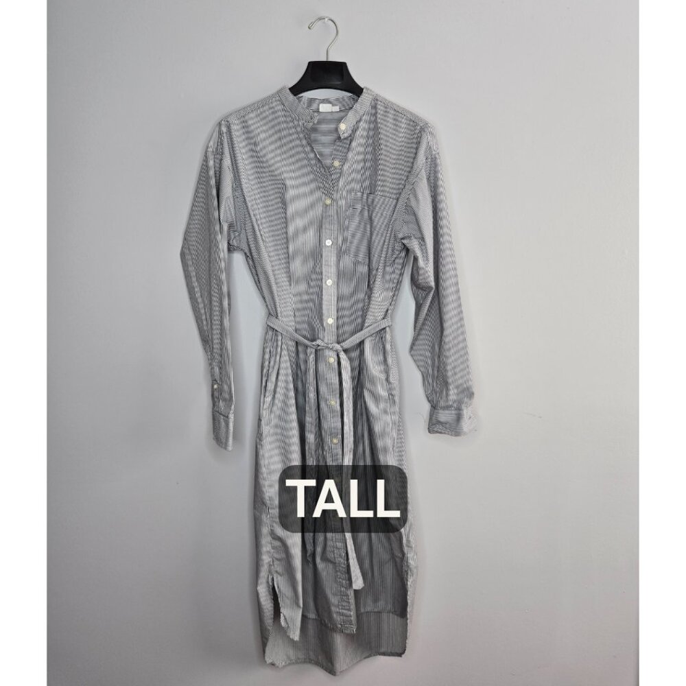 Gap Tall Gray & White Striped Button-Down Shirtdress M – Pockets, Band Collar